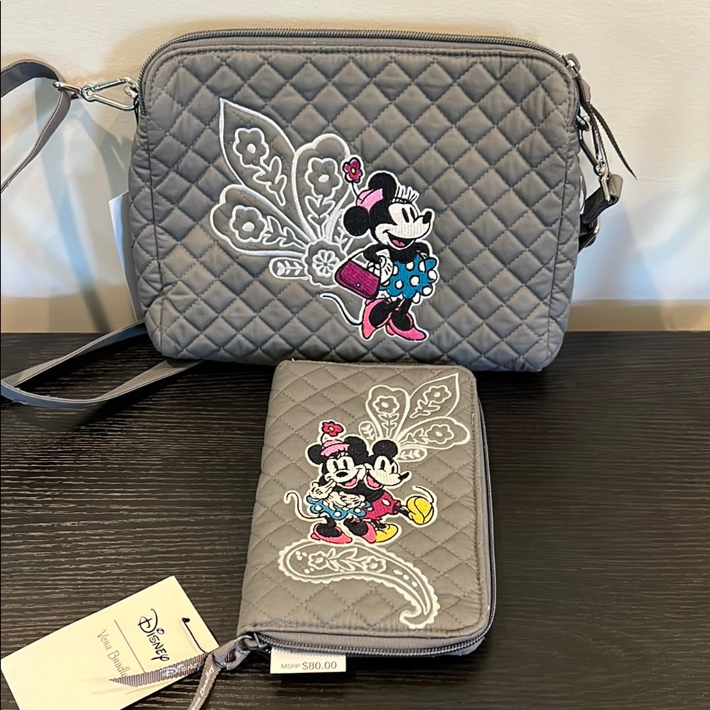 Disney Gray Minnie Mouse Crossbody Bag Quilted with RFID wallet Vera Bradley